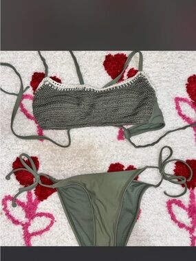 Xhilaration Olive Crochet-Trim Tie-Side Bikini